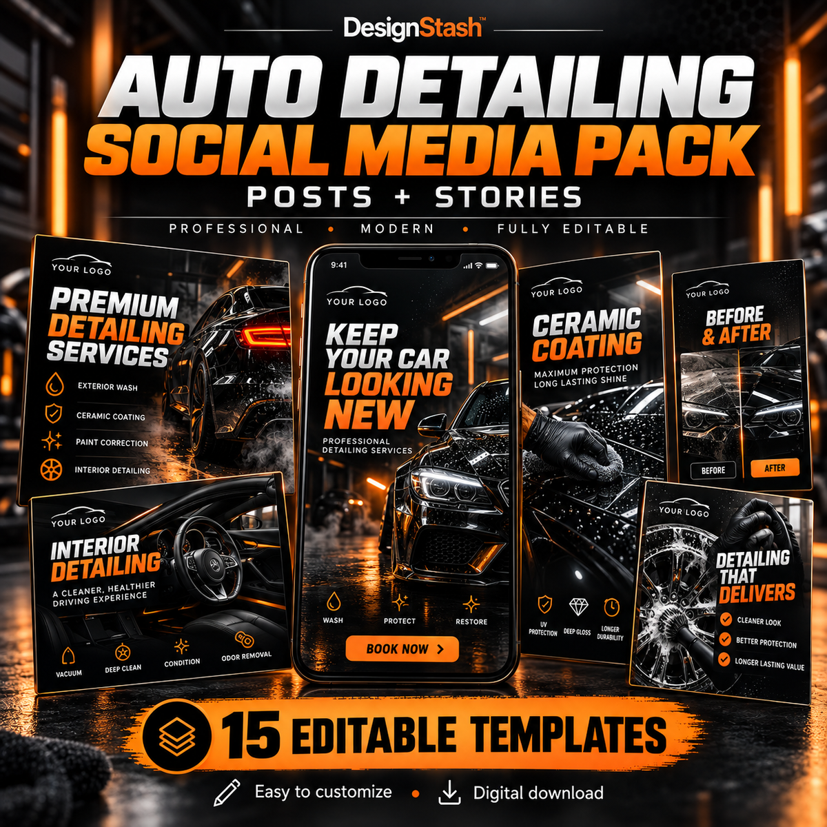 Car detailing business marketing social media templates