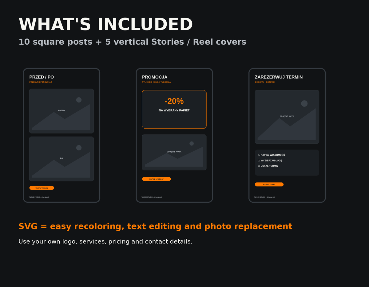 Auto Detailing Social Media Pack – posts and stories preview
