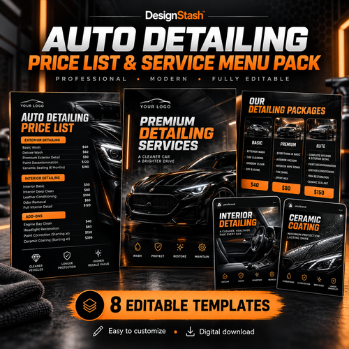 DesignStash Price List & Service Menu Pack – 8 editable templates